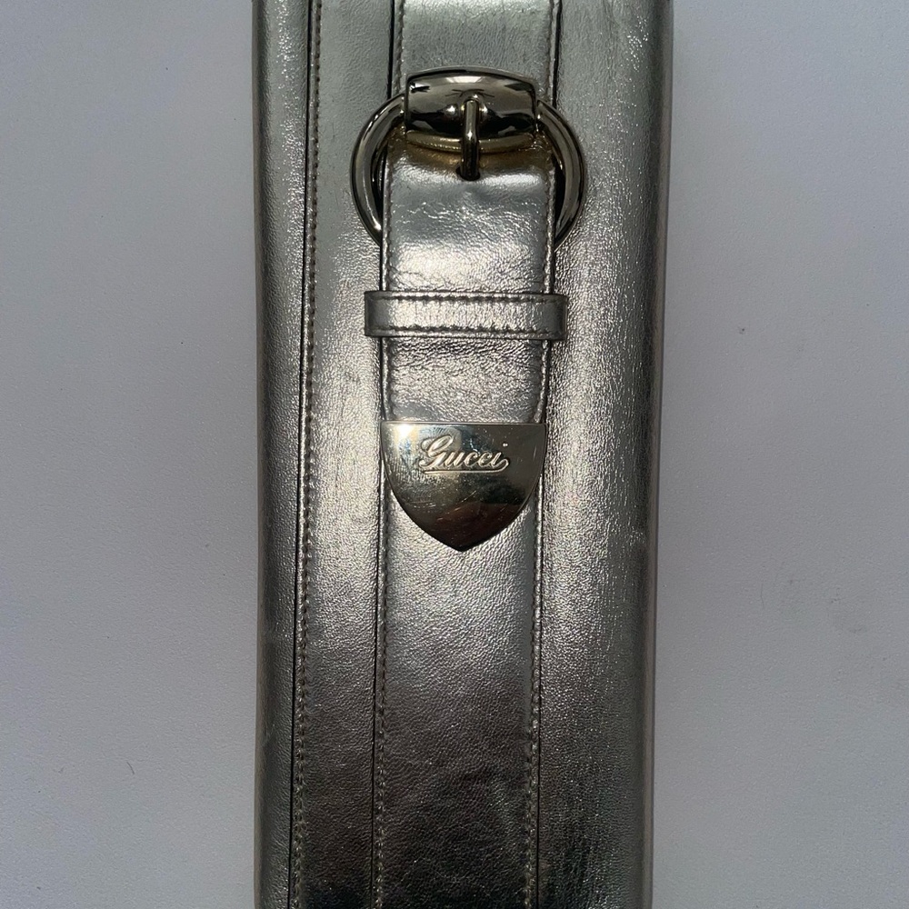 Authentic Gucci Metallic Silver gold Buckle Clutch long Wallet - Picture 10 of 12